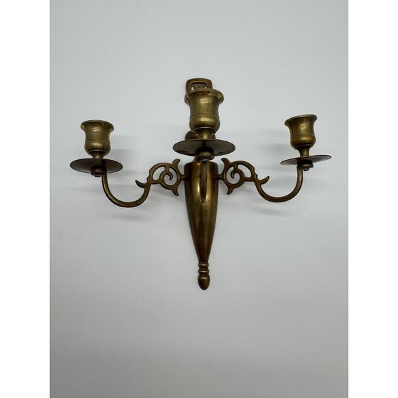 Solid Brass Triple Arm Candle Holders Wall Sconce CM On Back MCM - Picture 2 of 7